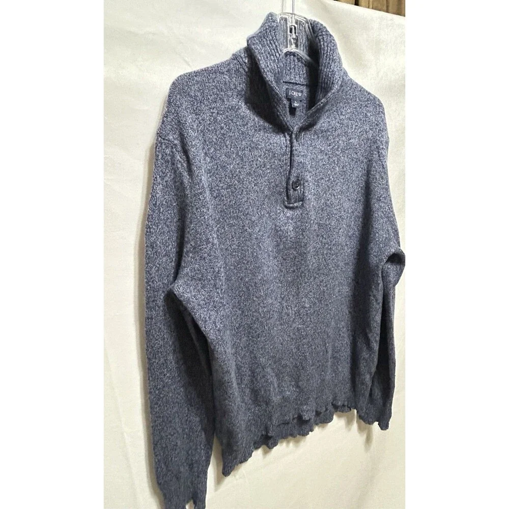 J. Crew Mens Large Wool Blue Shawl‎ Collar Two Button Sweater